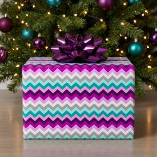 Elegant paars wit turquoise chevrons cadeaupapier