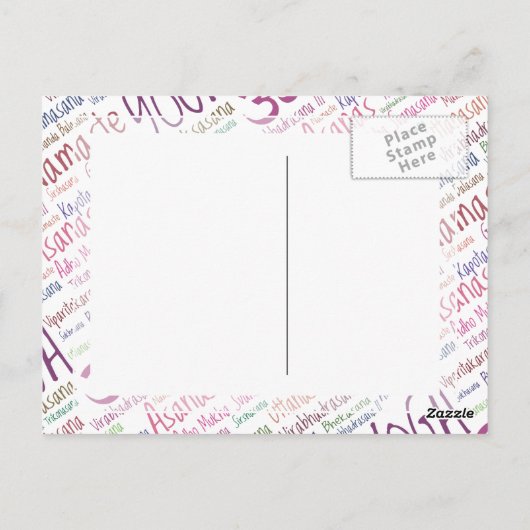 Elegant Paars Yoga Posities Word Cloud Pattern Briefkaart (Achterkant)