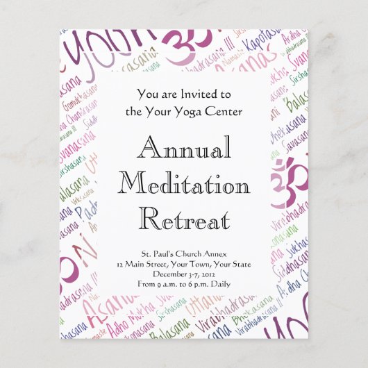 Elegant Paars Yoga Posities Word Cloud Pattern Flyer (Achterkant)