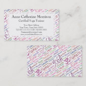 Elegant Paars Yoga Posities Word Cloud Pattern Visitekaartje (Voorkant / Achterkant)