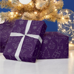 Elegant Paars & Zilver Glitter Kerst Patroon Cadeaupapier