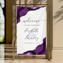 Elegant Paars Zilveren Agate Huwelijks Welkom Spandoek