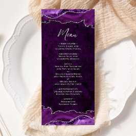 Elegant Paars Zilveren Agate Huwelijksmenu Menu