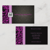 Elegant Paars/zwart Damask-interieurontwerp Visitekaartje (Voorkant / Achterkant)