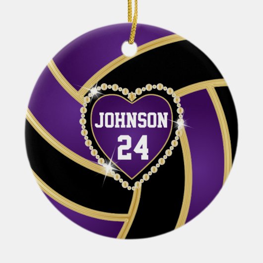 Elegant Paars, zwart en goudvolleybal Keramisch Ornament (Voorkant)