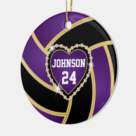 Elegant Paars, zwart en goudvolleybal Keramisch Ornament (Links)