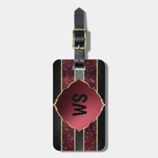 Elegant Paars zwart monogram persoonlijke bagage Bagagelabel (Voorkant verticaal)