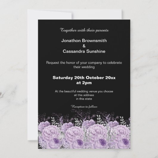 ELEGANT PAARS ZWARTE FLORAL GLITTER WEDING KAART (Voorkant)