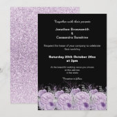 ELEGANT PAARS ZWARTE FLORAL GLITTER WEDING KAART (Voorkant / Achterkant)