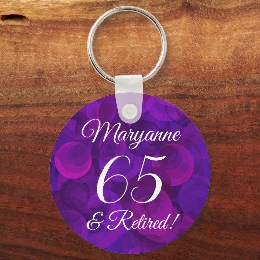 Elegant Paarse 65 & Gepensioneerd Pensioen Sleutelhanger (Voorkant)