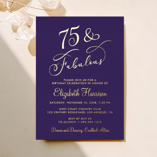 Elegant Paarse 75ste verjaardagsfeest Folie Uitnodiging