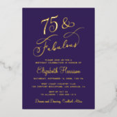 Elegant Paarse 75ste verjaardagsfeest Folie Uitnodiging (Voorkant)