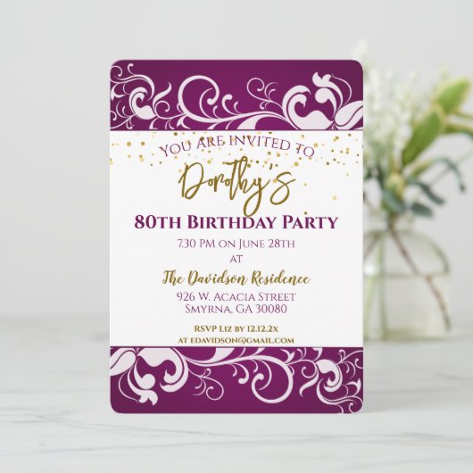 Elegant Paarse 80ste verjaardag Kaart (Staand voorkant)