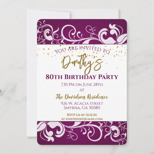 Elegant Paarse 80ste verjaardag Kaart (Voorkant)