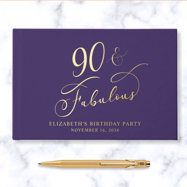 Elegant Paarse 90ste verjaardagsfeest goud Gastenboek