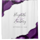 Elegant Paarse Agaat Zilveren Pas getrouwd Bruilof Douchegordijn (Voorkant)