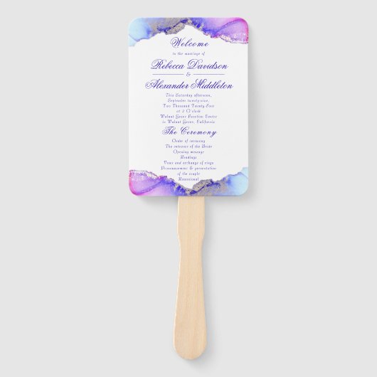 Elegant Paarse Amethist huwelijksprogramma Handwaaier (Voorkant)