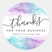 Elegant paarse aqua waterverf bedankt ronde sticker (Voorkant)