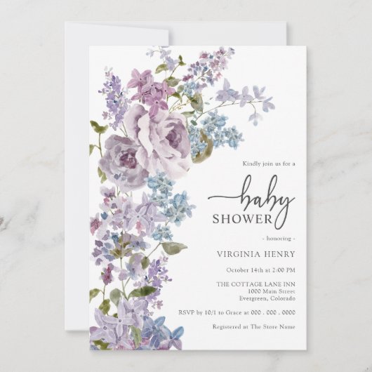 Elegant Paarse Baby shower Kaart (Voorkant)