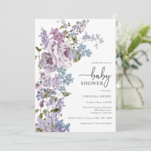 Elegant Paarse Baby shower Kaart (Staand voorkant)