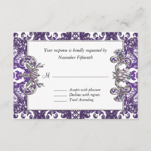 Elegant Paarse Baroque Wedding RSVP-kaart RSVP Kaartje