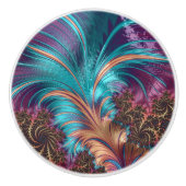 Elegant Paarse Blauw Abstract Veer Ontwerp Keramische Knop (Voorkant)