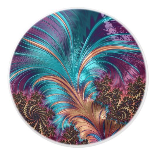 Elegant Paarse Blauw Abstract Veer Ontwerp Keramische Knop (Voorkant)