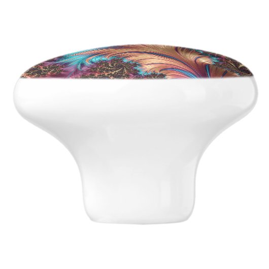 Elegant Paarse Blauw Abstract Veer Ontwerp Keramische Knop (Zijkant)