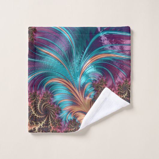 Elegant Paarse Blauw Abstract Veer Patroon Bad Handdoek (Wasdoekje)