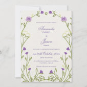 Elegant  Paarse Blauw Bloemen Lijst Bruiloft Kaart (Voorkant)