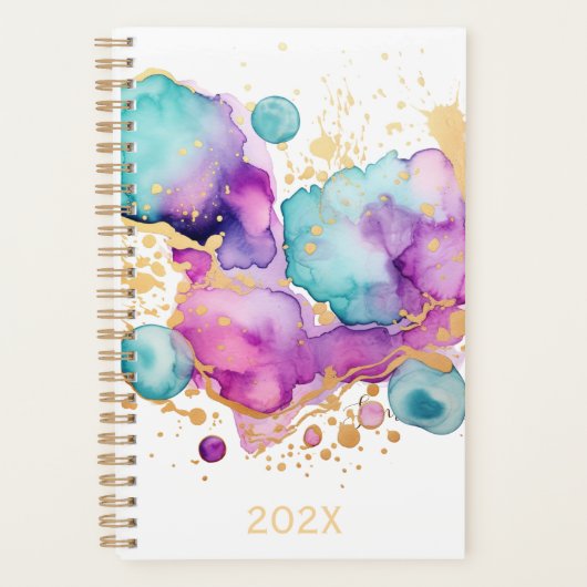 Elegant Paarse Blauw Magenta Gold 2024 Planner (Voorkant)