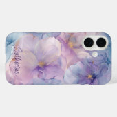 Elegant Paarse Blauw met Gouden Bloemen Custom Nam Case-Mate iPhone Case (Achterkant (horizontaal))