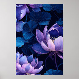 Elegant Paarse Blauwe Lotus Patroon Poster