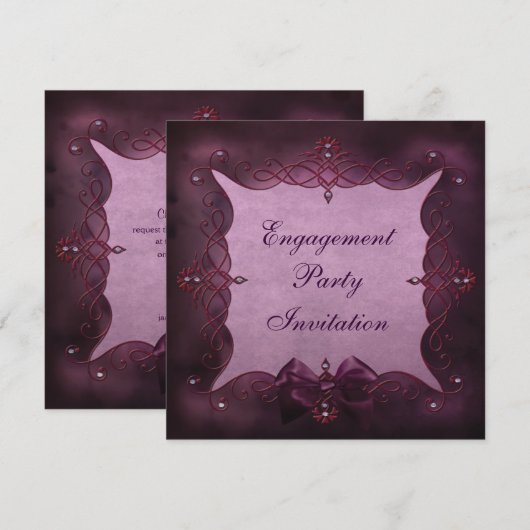 Elegant Paarse Bling & Bow Engagement Party Kaart (Voorkant / Achterkant)