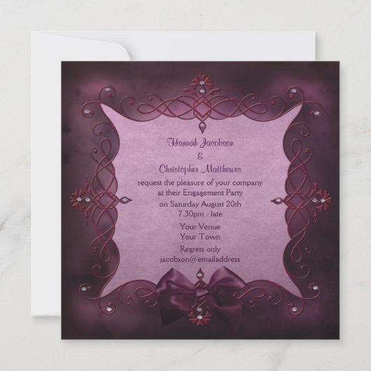 Elegant Paarse Bling & Bow Engagement Party Kaart (Achterkant)