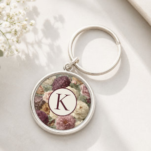 Elegant Paarse Bloem Monogram Sleutelhanger