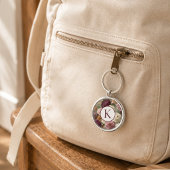 Elegant Paarse Bloem Monogram Sleutelhanger