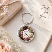 Elegant Paarse Bloem Monogram Sleutelhanger