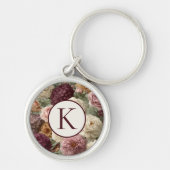 Elegant Paarse Bloem Monogram Sleutelhanger (Voorkant)