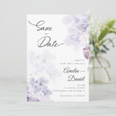 Elegant paarse bloemen bruiloft Sparen de Datum Kaart (Staand voorkant)