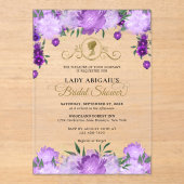 Elegant Paarse Bloemen Victoriaans Vrijgezellenfee Acryl Uitnodigingen (Voorkant)