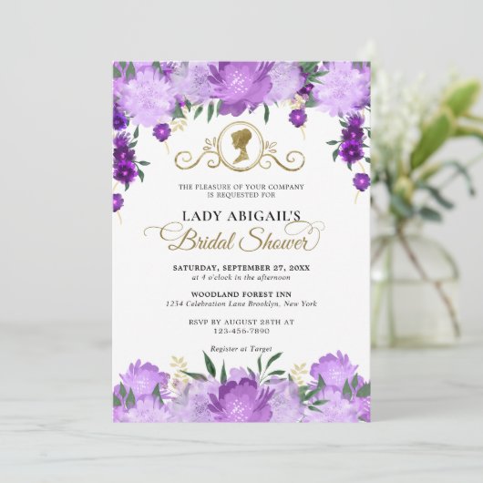 Elegant Paarse Bloemen Victoriaans Vrijgezellenfee Kaart (Staand voorkant)