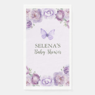 Elegant Paarse Bloemen Vlinder Baby shower Servet