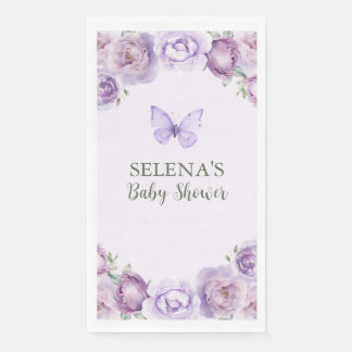 Elegant Paarse Bloemen Vlinder Baby shower Servet
