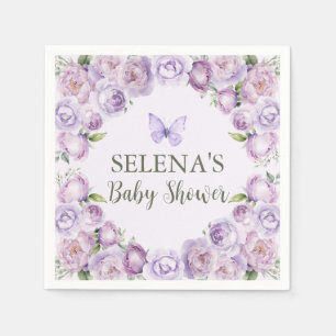 Elegant Paarse Bloemen Vlinder Baby shower Servet