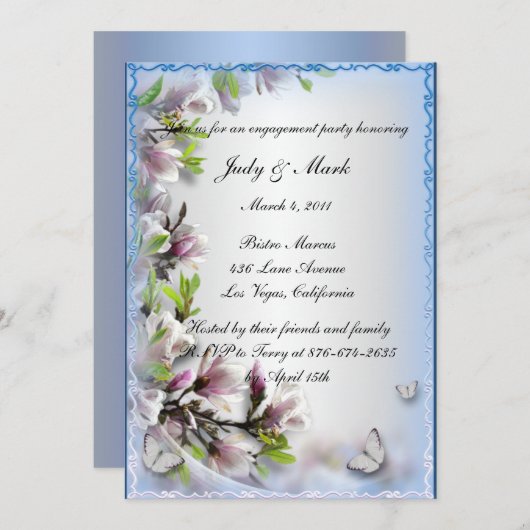 Elegant Paarse Bloemen Vlinder Verlovingsfeest Kaart (Voorkant / Achterkant)