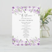 Elegant Paarse Bloemen Vrijgezellenfeest Programma (Staand voorkant)