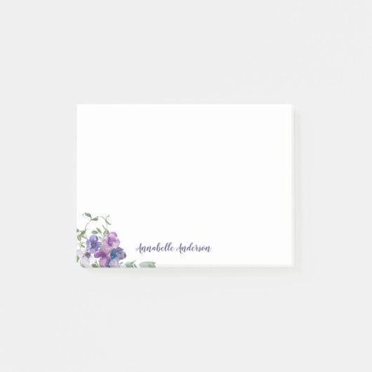 Elegant Paarse Bloemen Waterverf Boeket Script Post-it® Notes (Voorkant)