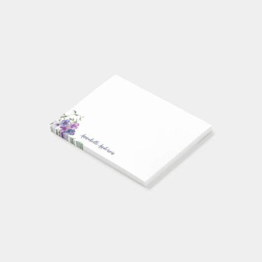 Elegant Paarse Bloemen Waterverf Boeket Script Post-it® Notes (Schuin)