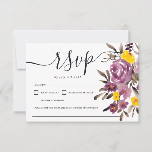Elegant Paarse bloemenbruiloft rsvp monogram (Voorkant)